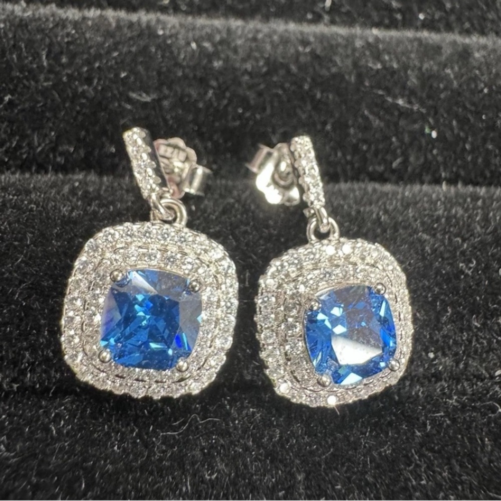 RYZE Party Earring .925 STERLING SILVER W/dangle Denim Blue & White Frost CZ